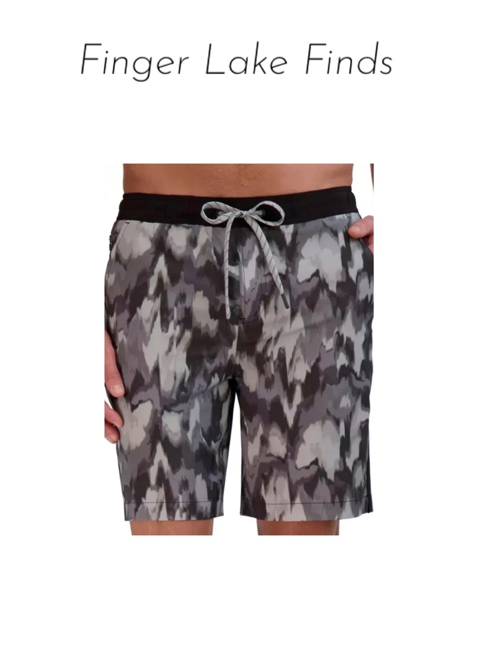 Eddie Bauer Men’s Camouflage  Gray & Black Swim Volley Shorts, L
